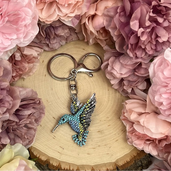 Beautiful Blue Crystal Hummingbird Keychain Charm - Picture 7 of 15